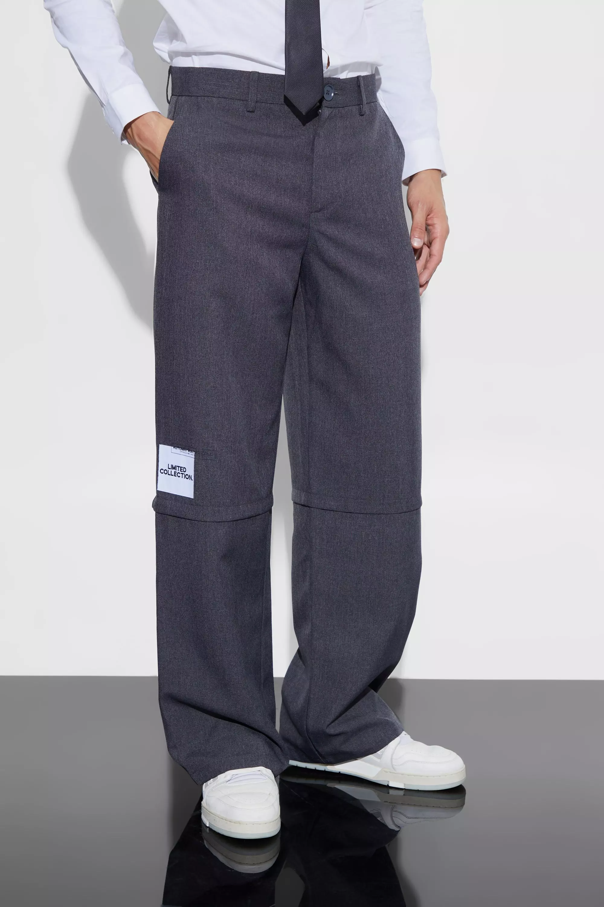 Grey Wide Fit Zip Panel Textured Trouser alternative image