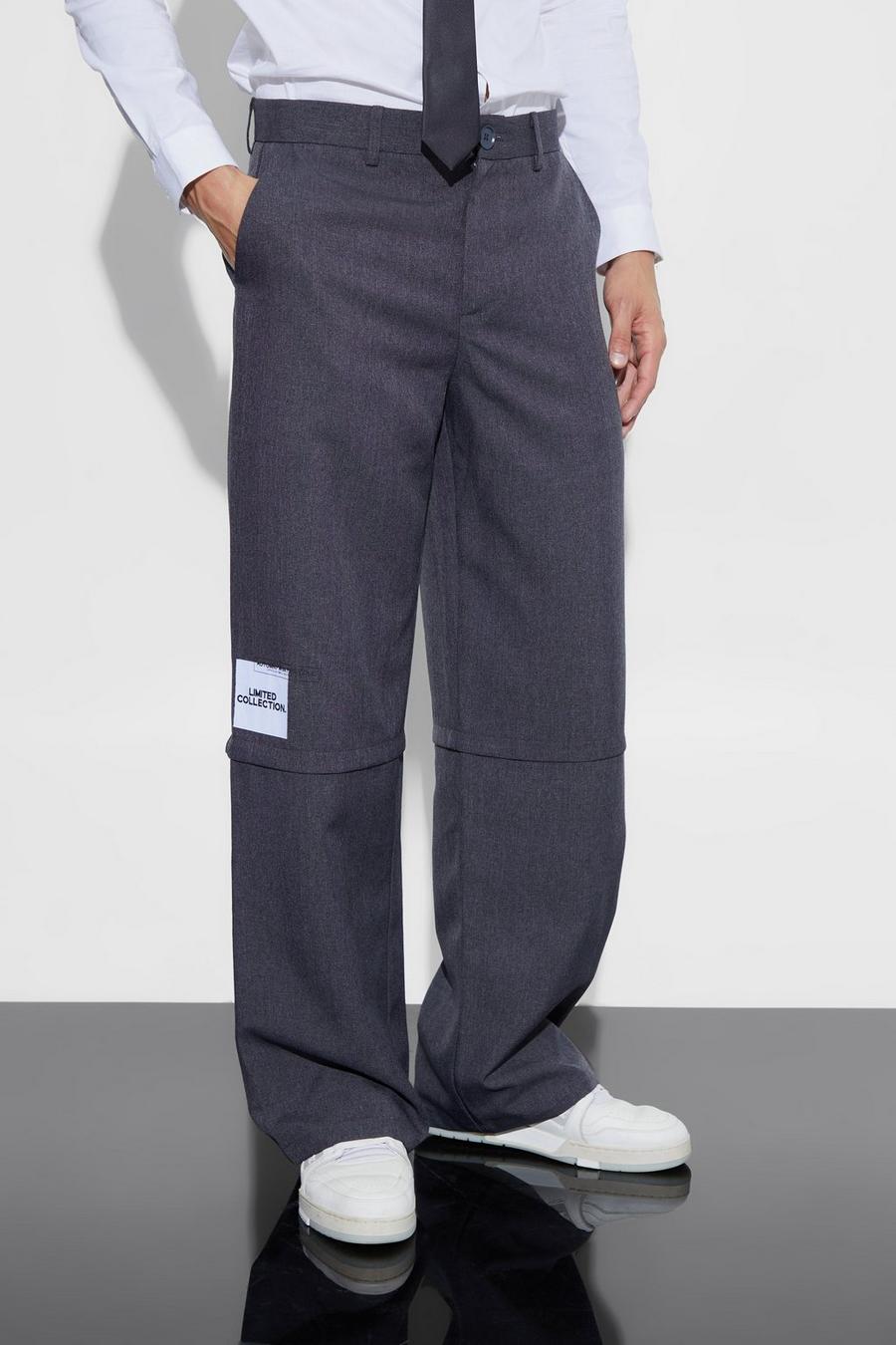 Grey Wide Fit Zip Panel Textured Trouser image number 1