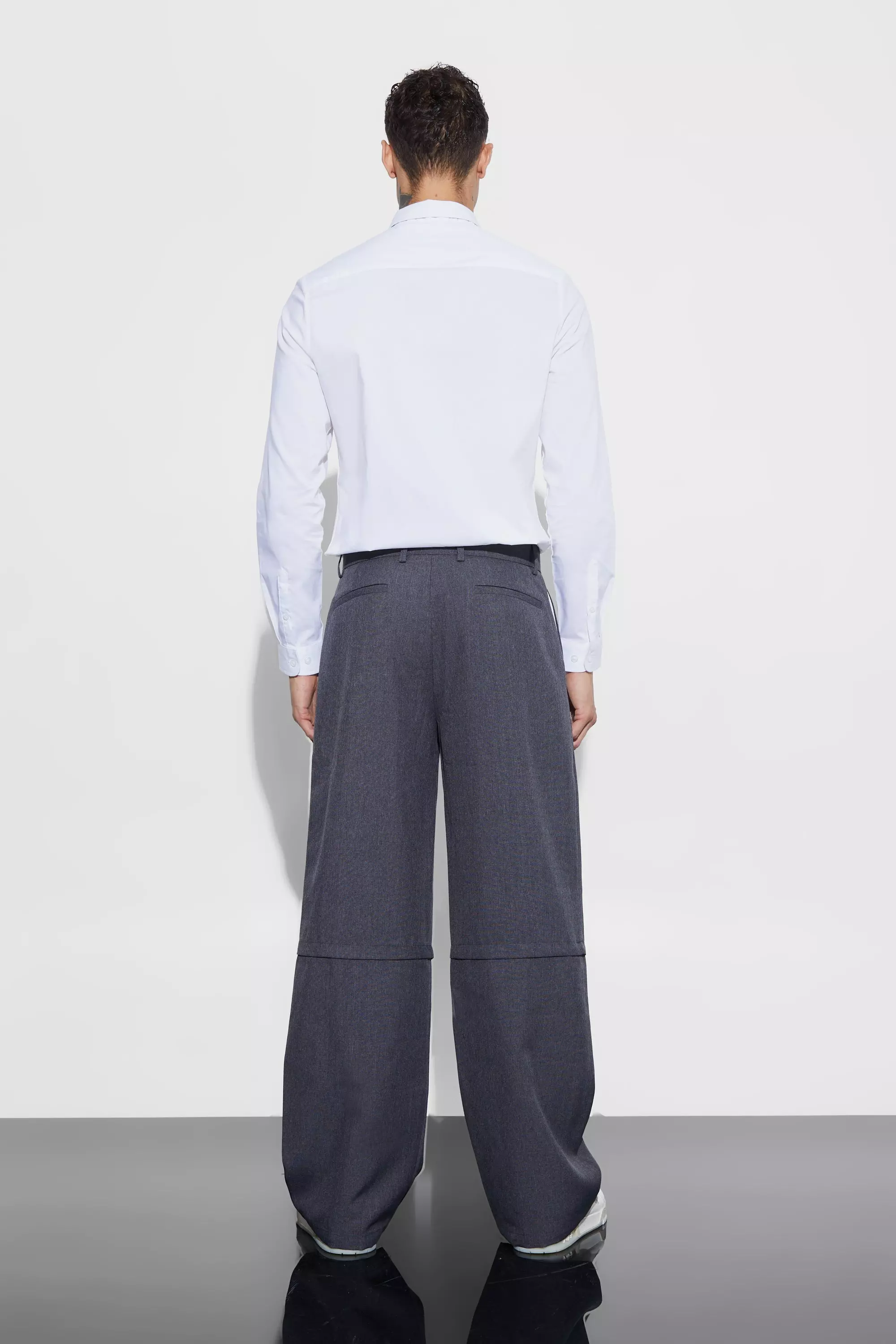 Grey Wide Fit Zip Panel Textured Trouser alternative image