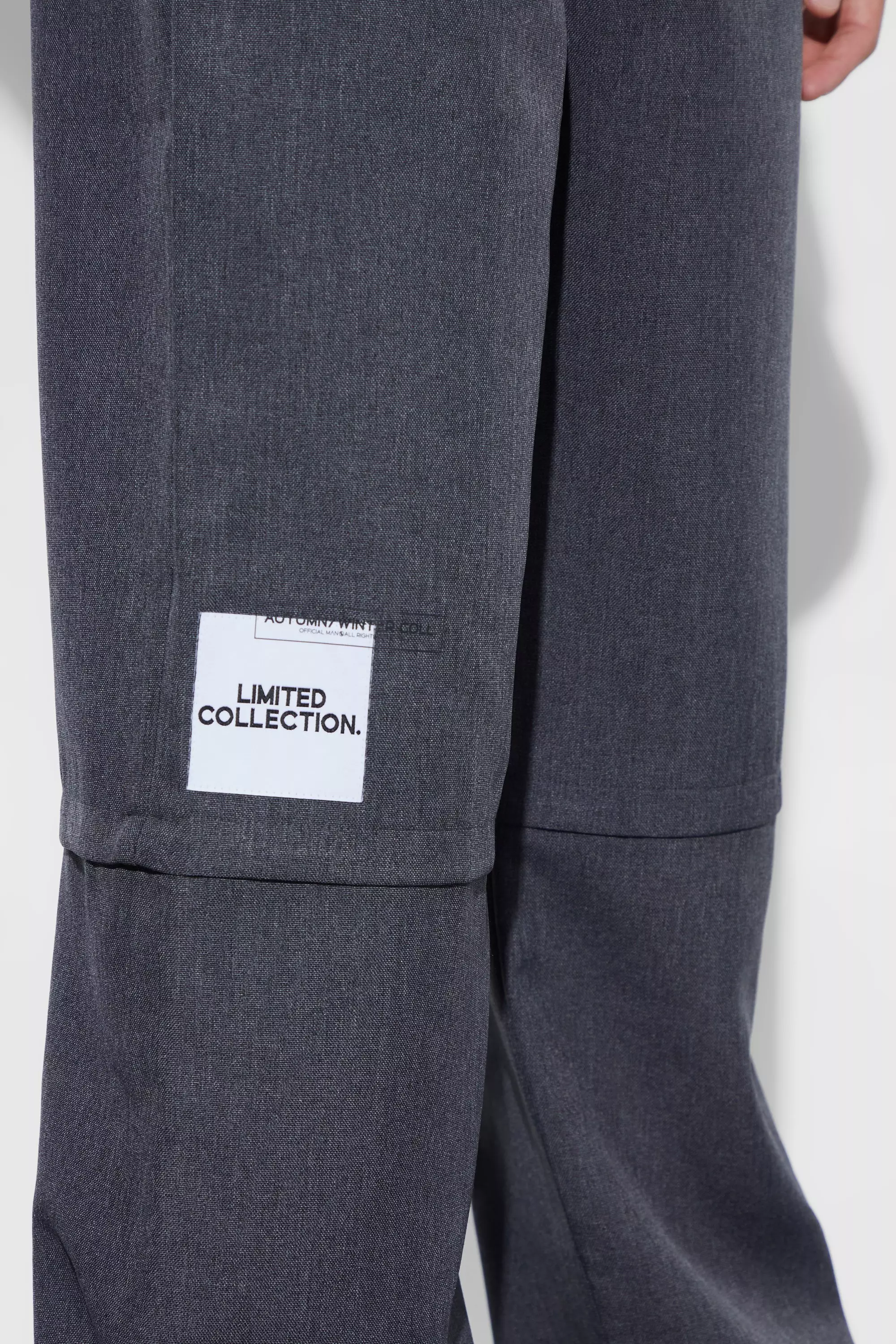 Grey Wide Fit Zip Panel Textured Trouser alternative image