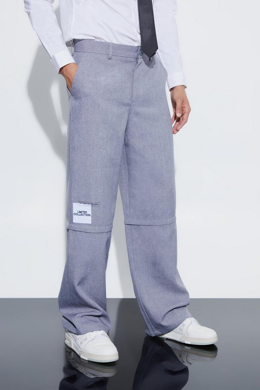 Blue Wide Fit Zip Panel Textured Trouser image number 1