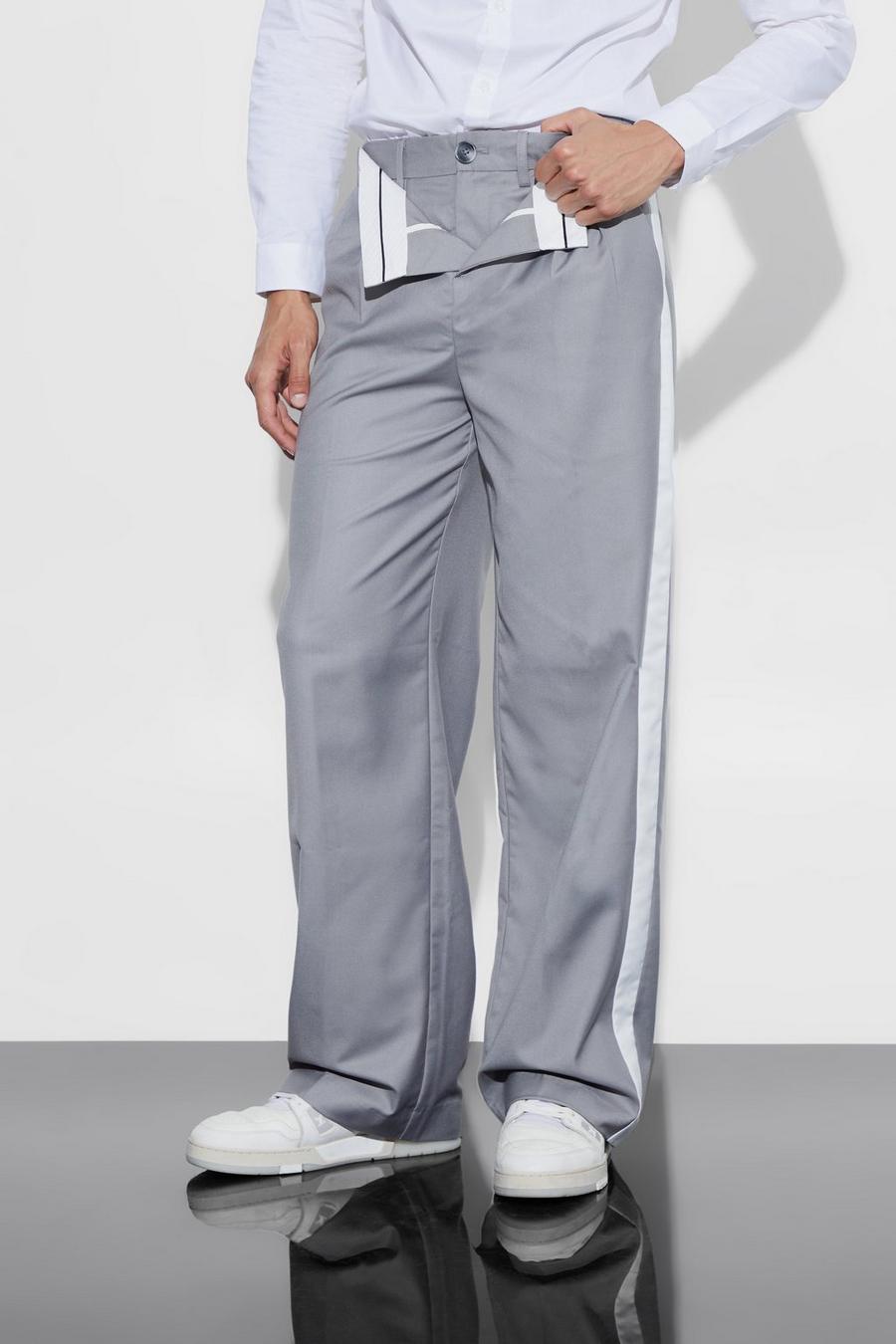 Pantalón de holgura ancha con cintura elástica doble, Slate image number 1