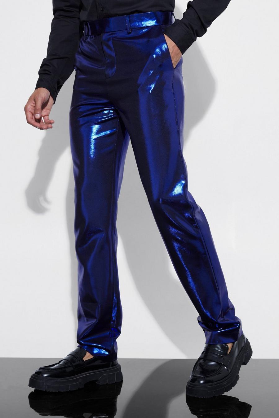 Metallic-Anzughose mit geradem Bein, Cobalt bleu