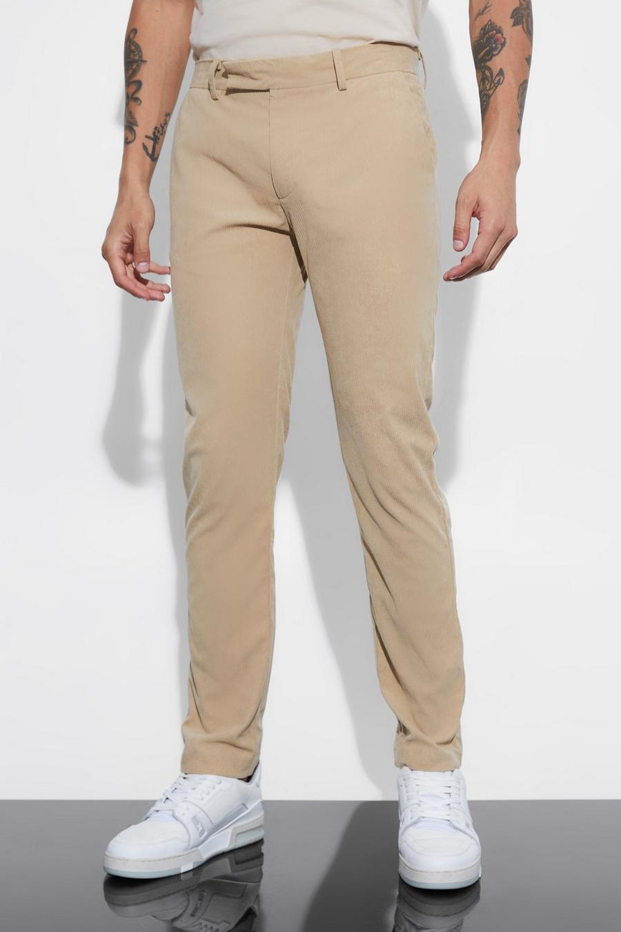 Ecru Skinny Fit Corduroy Tailored Trouser image number 1