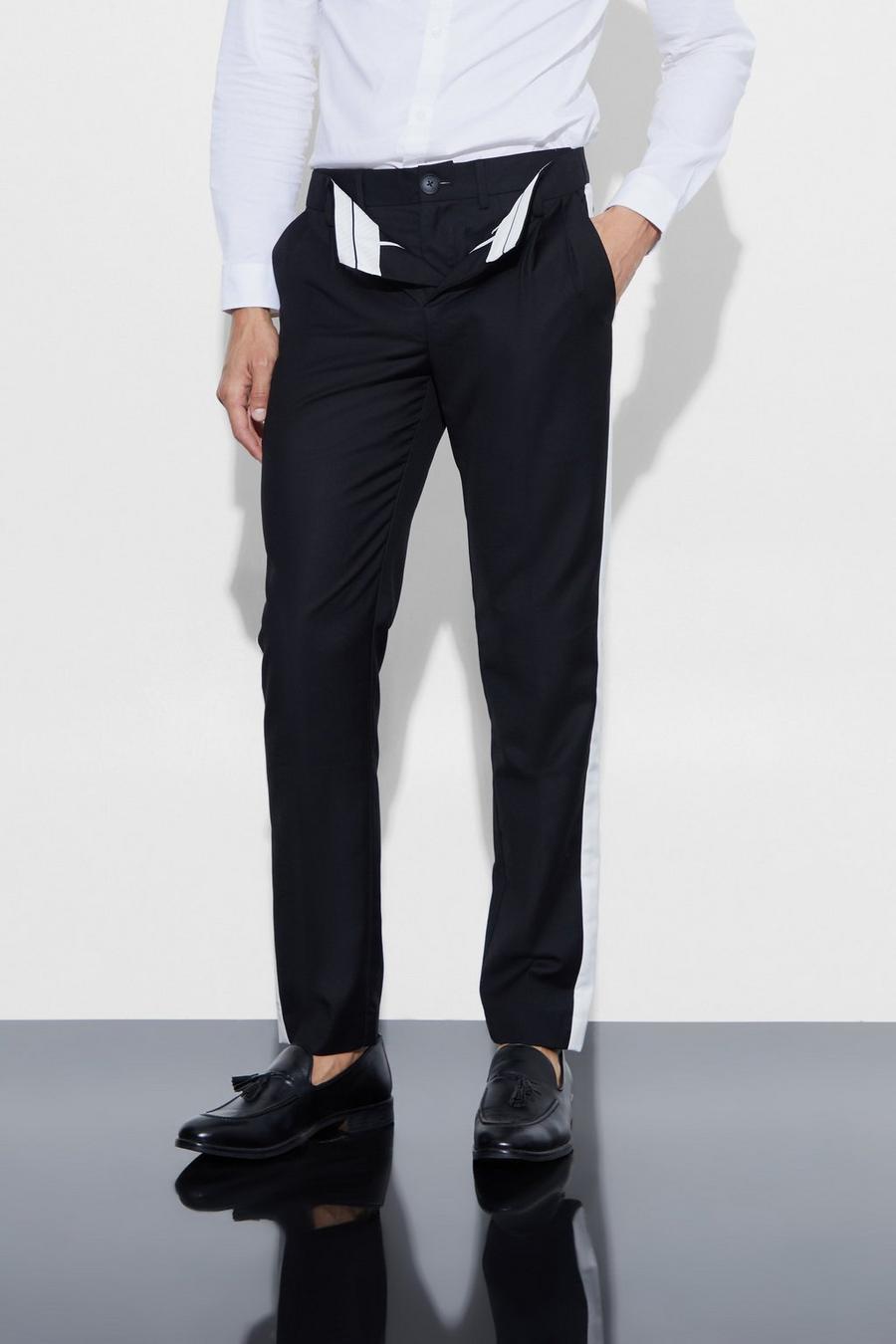 Pantalón ajustado con cintura elástica doble, Black image number 1