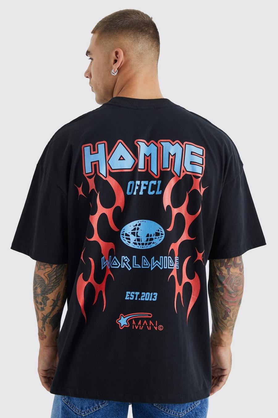 Black Oversized Heavyweight Homme Flames T-shirt image number 1