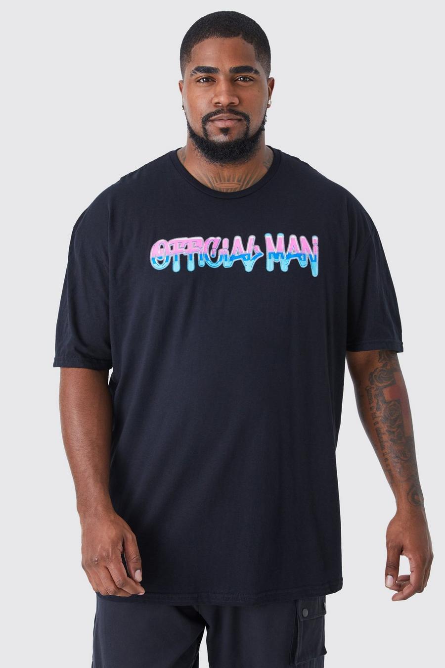Black Plus Oversized Ombre Official Man Print T-shirt