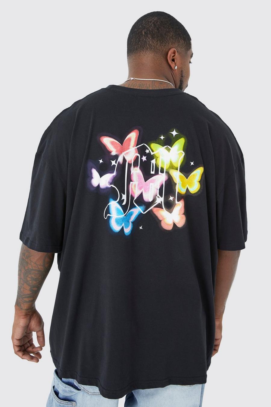 Black Plus Oversized Butterfly Back Graphic T-shirt
