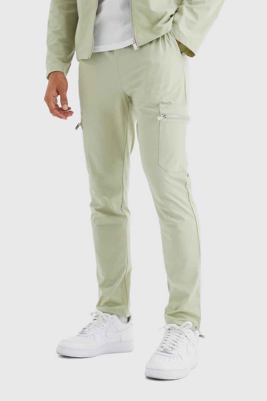 Pantalón cargo ajustado elástico técnico con cintura elástica, Sage image number 1
