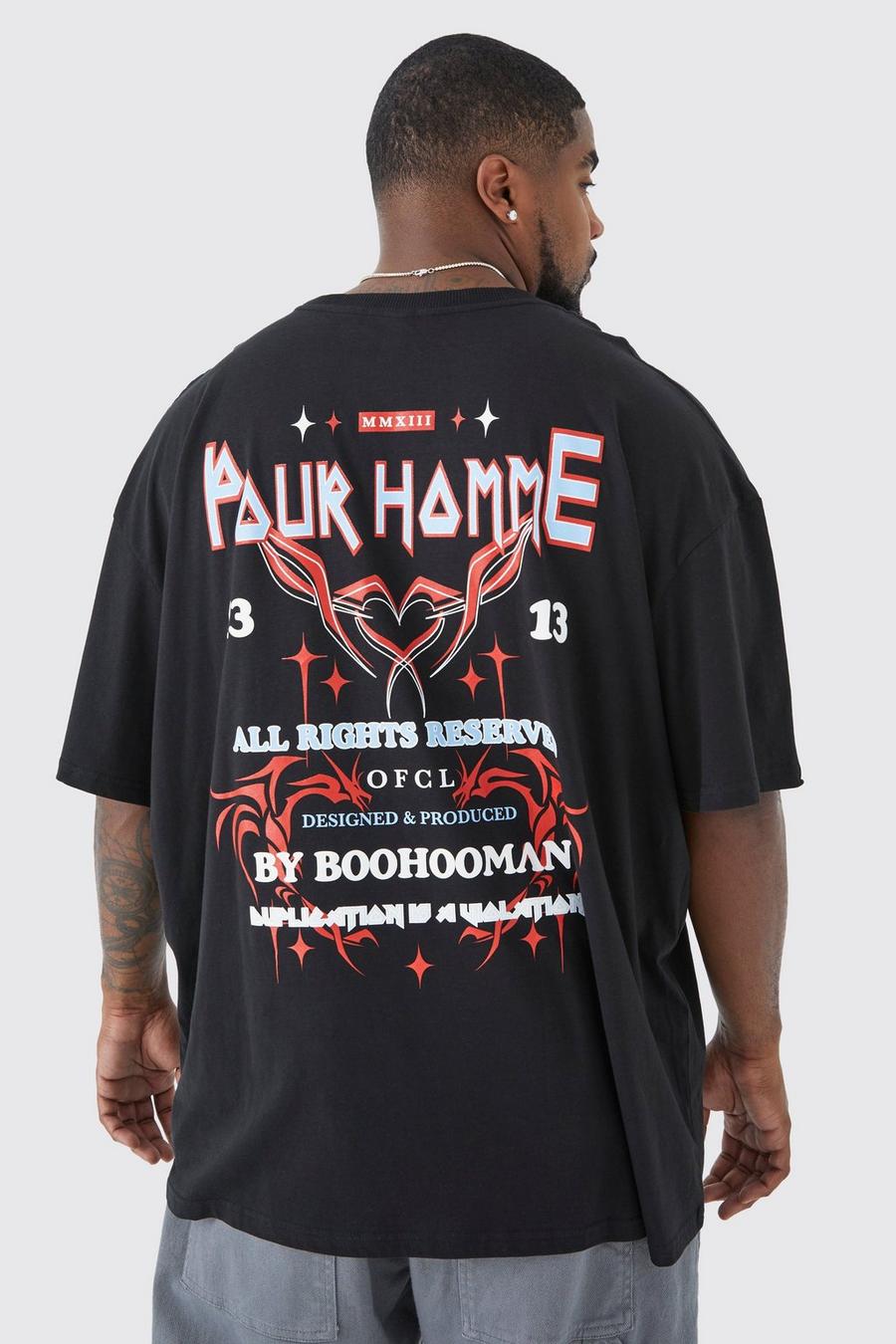 Black Plus Oversized Pour Homme Back Graphic T-shirt