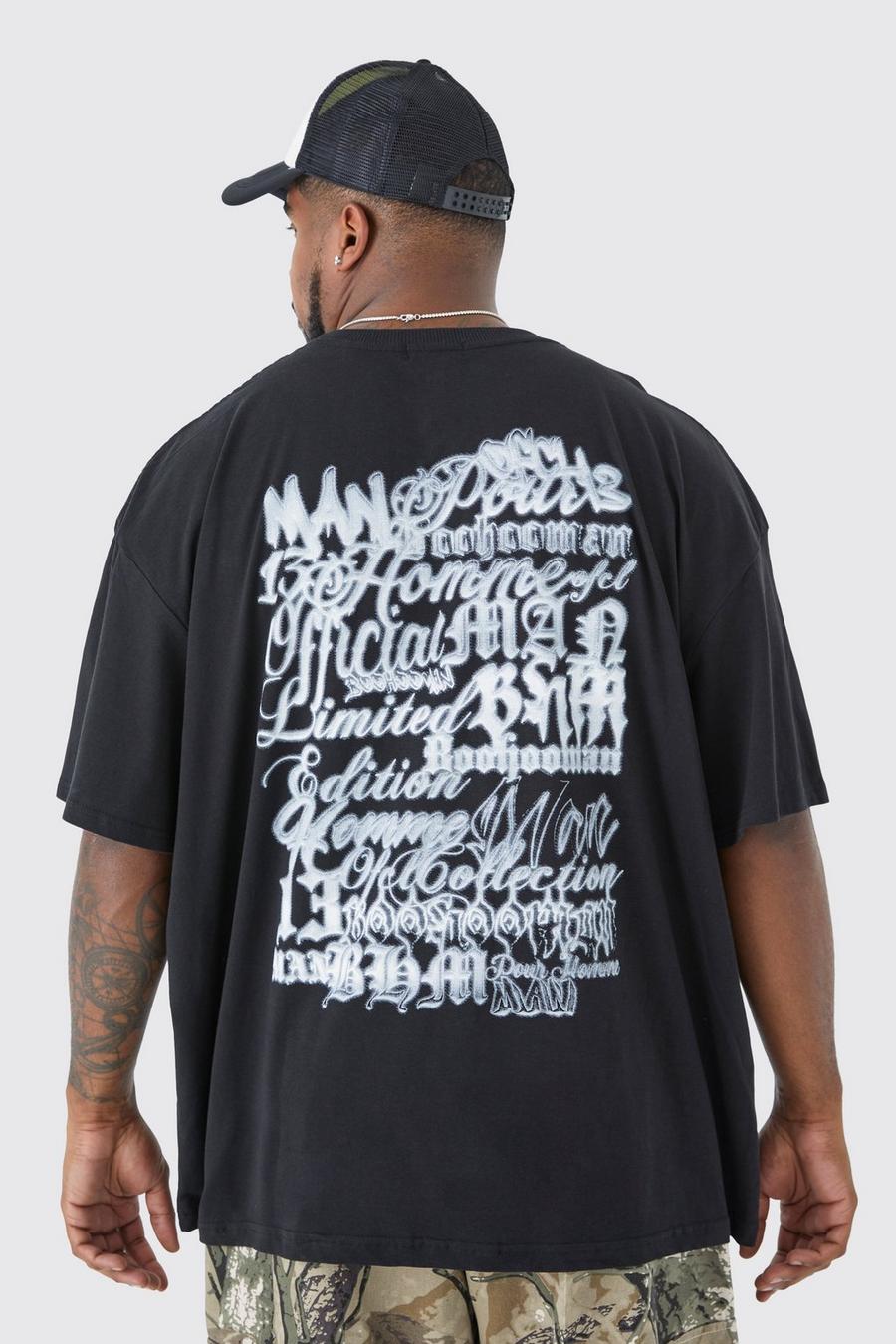 Black Plus Oversized Gothic Man Back Graphic T-shirt