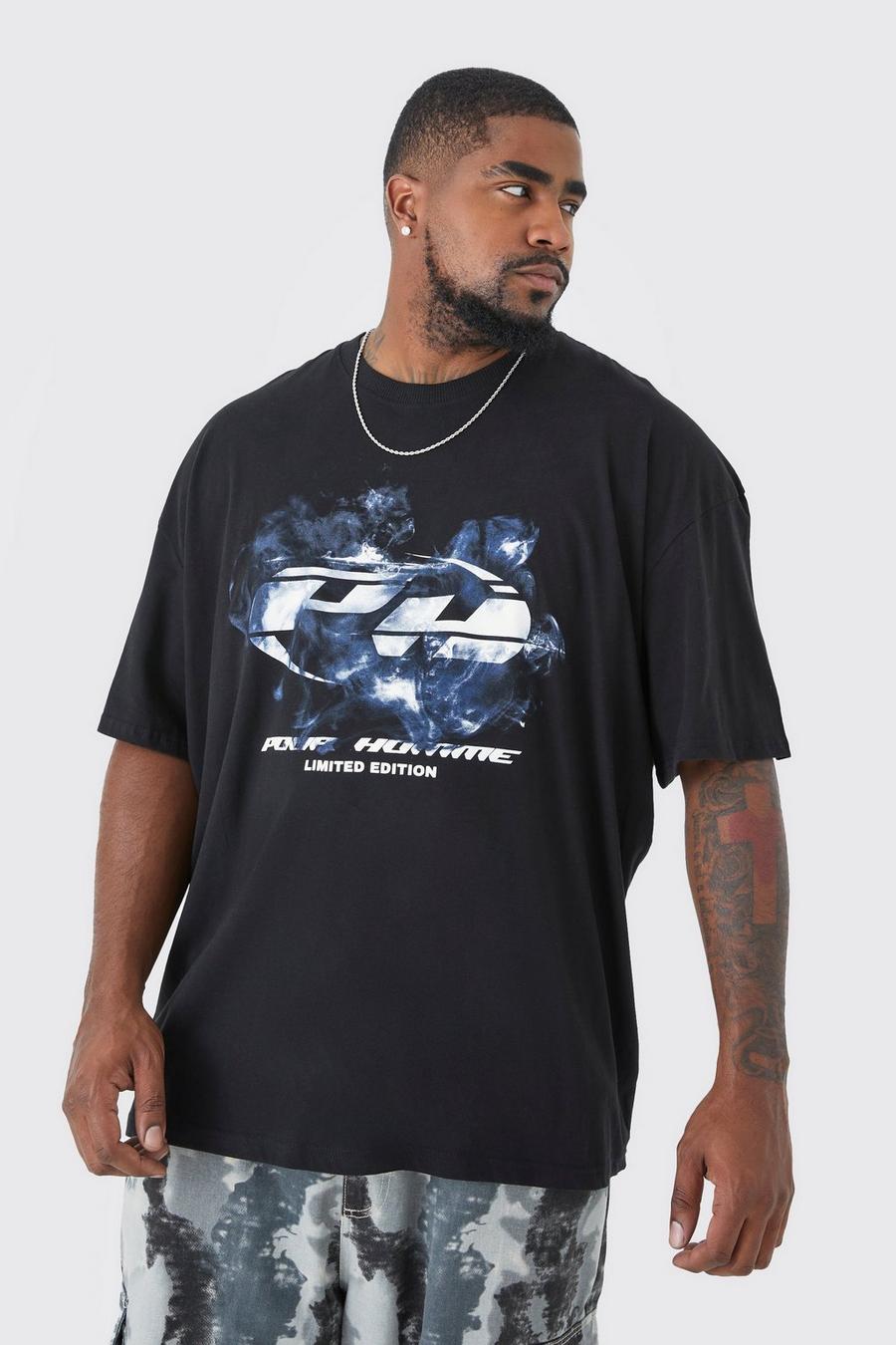 Black Plus Oversized Pour Homme Smoke Graphic T-shirt