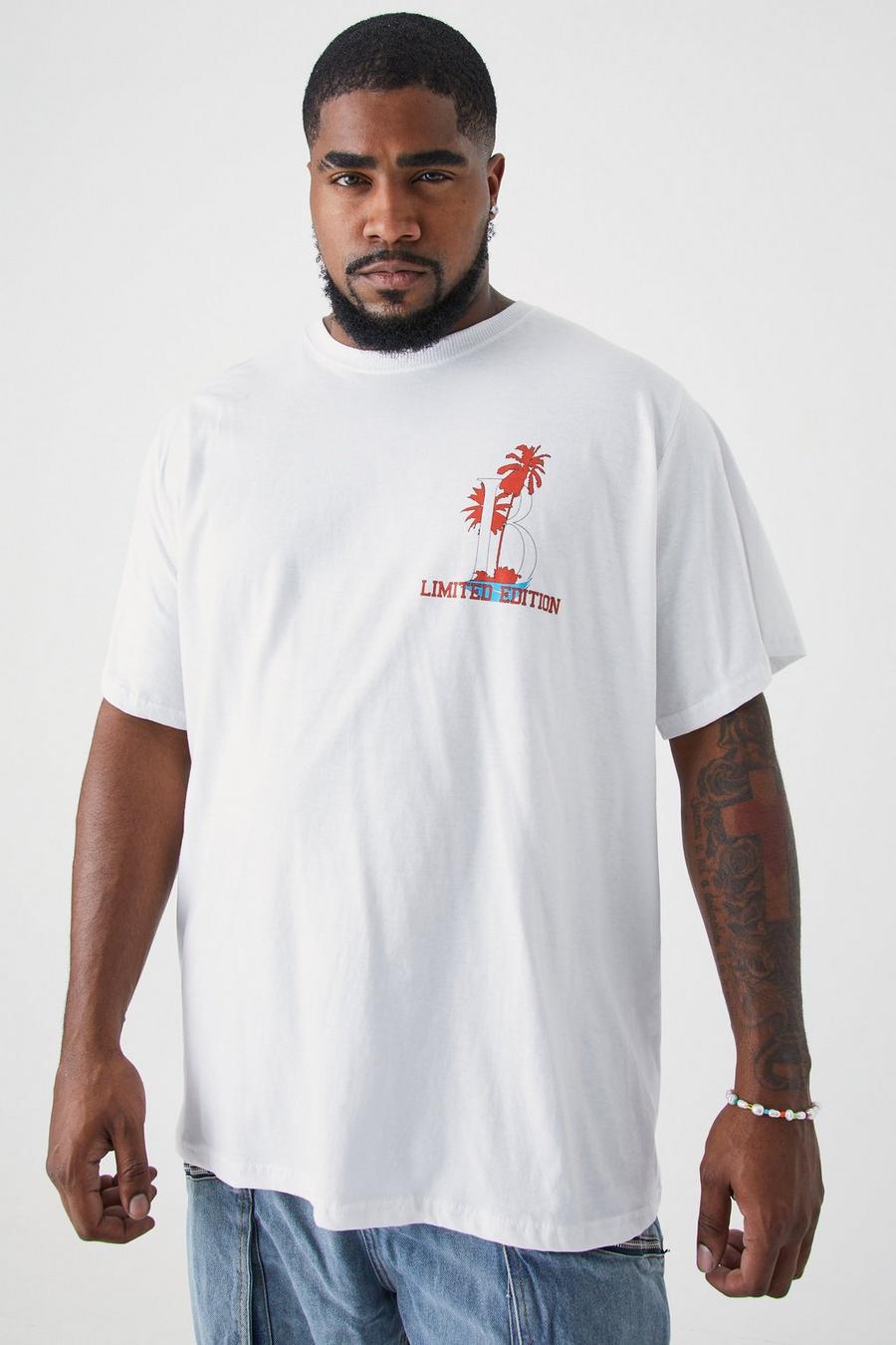 White blanc Plus Oversized Extended Neck Limited Palms T-shirt