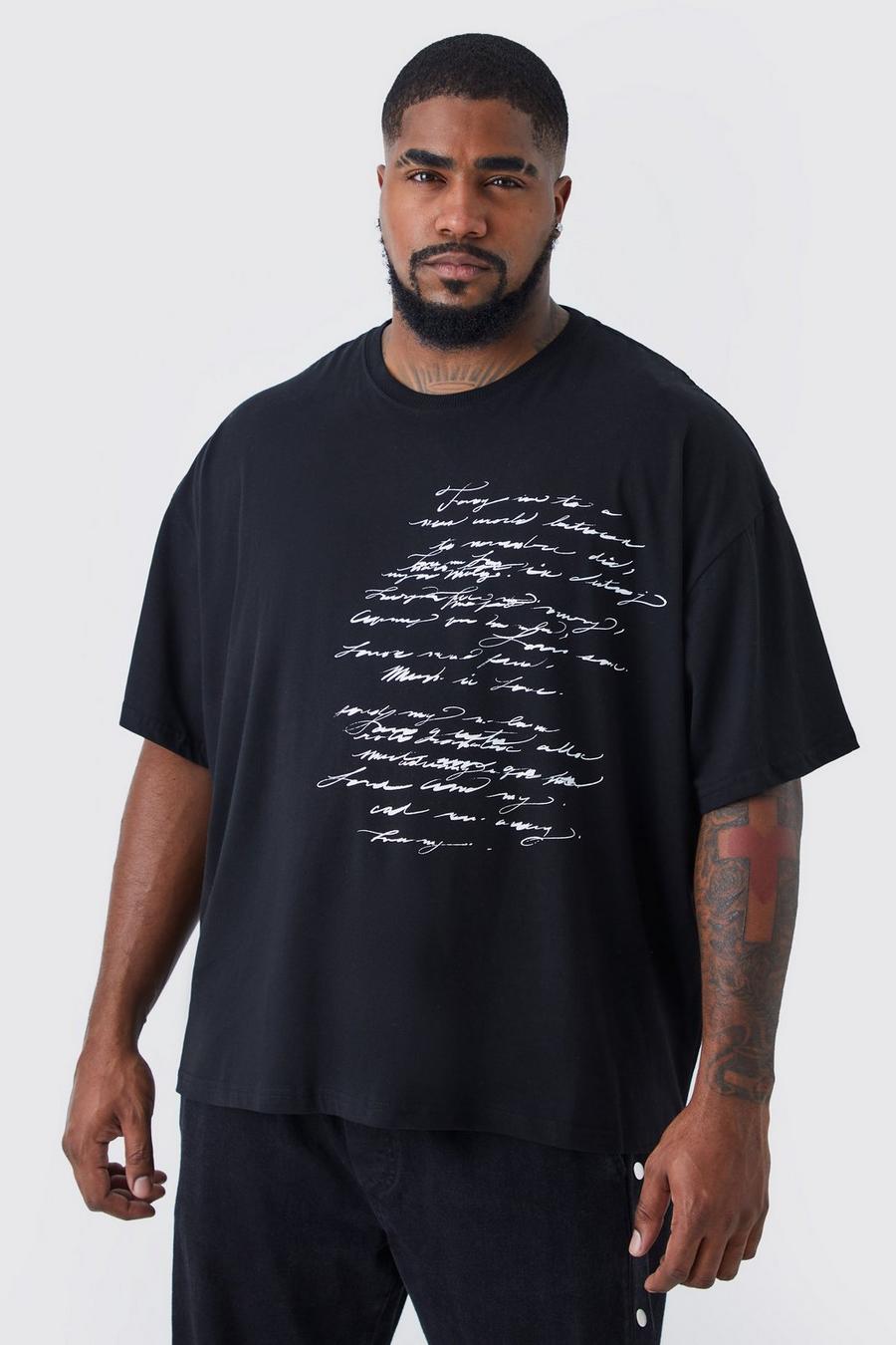 Black schwarz Plus Oversized Boxy T-Shirt Met Tekst