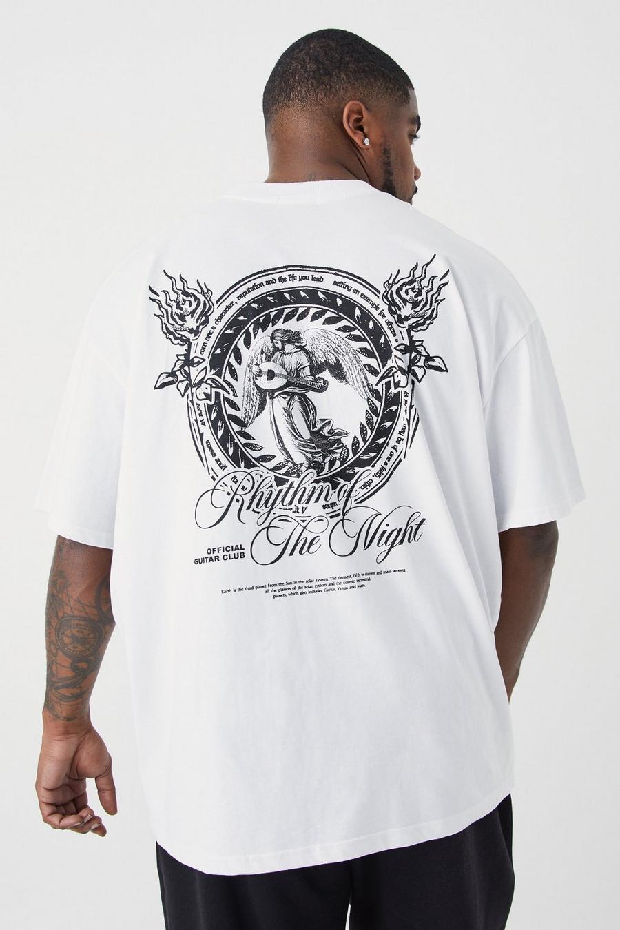 White Plus Oversized Heavyweight Rose Print T-shirt 