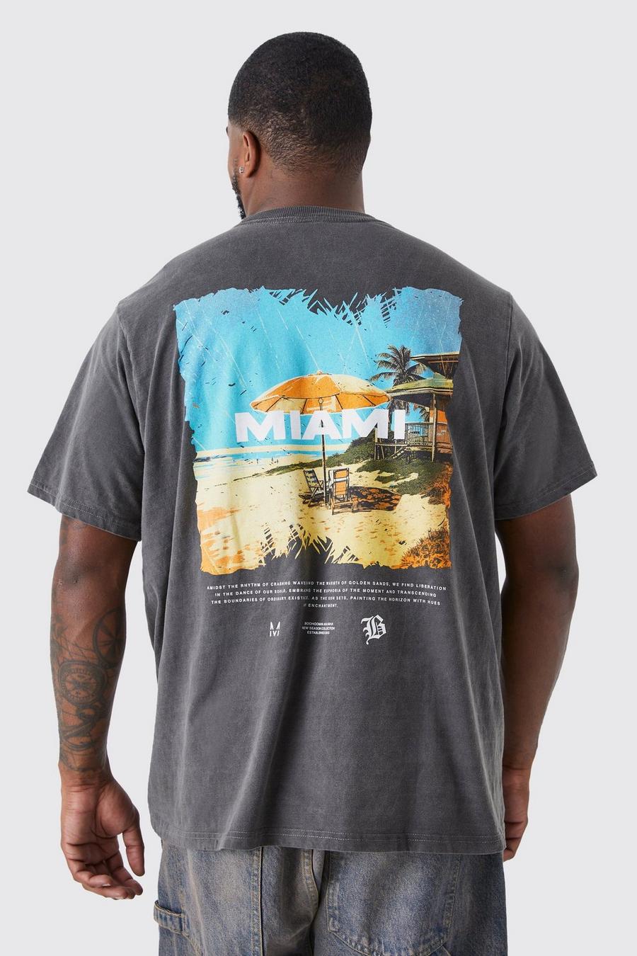 Charcoal grey Plus Overdyed Miami Beach T-shirt image number 1