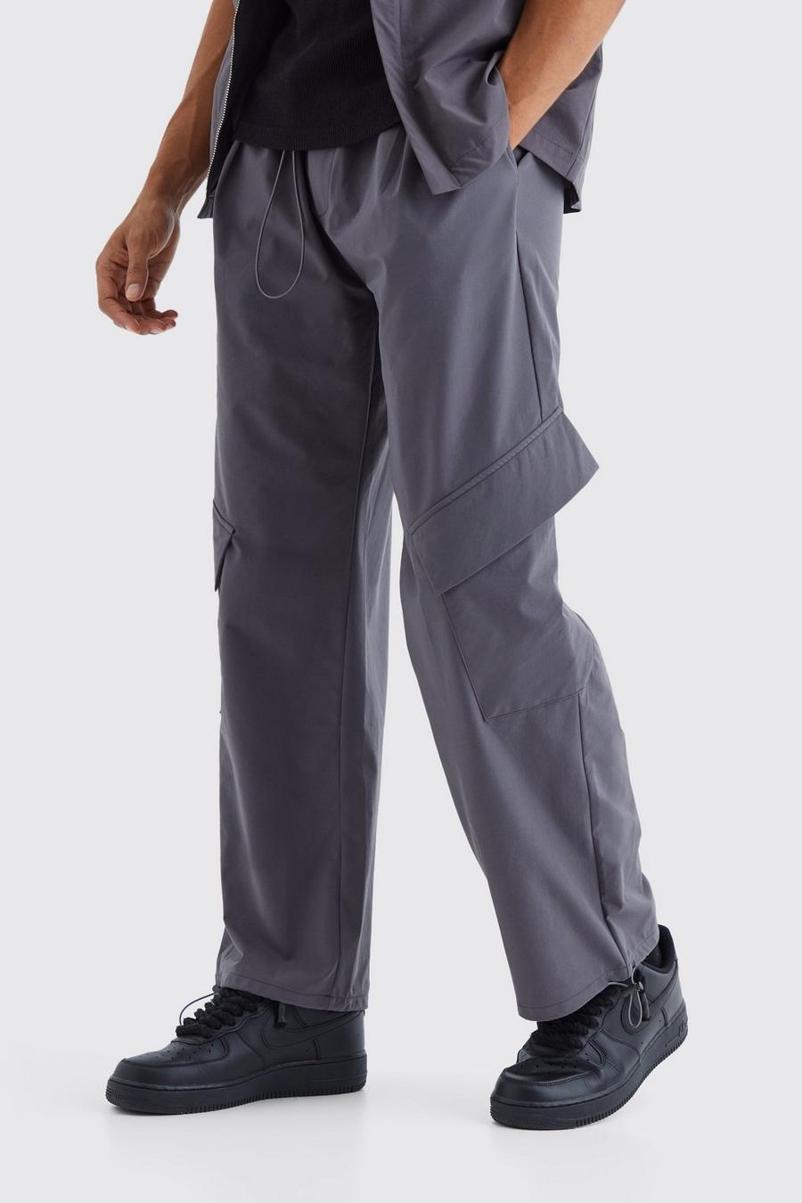Charcoal Elasticated Waist Technical Cargo Pants image number 1