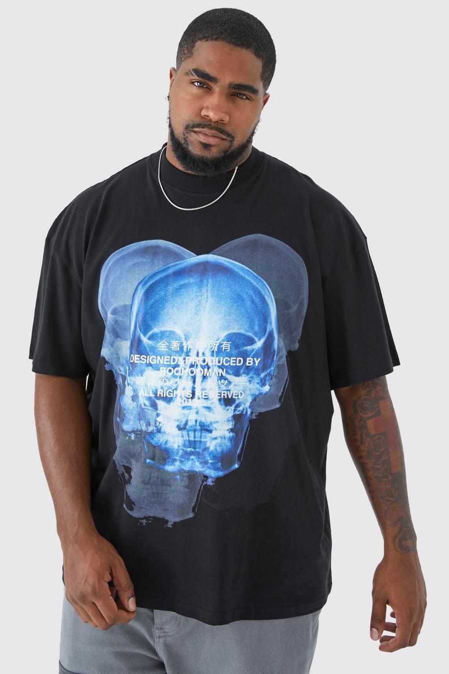 Black Plus Oversized X-ray Skull Graphic T-shirt
