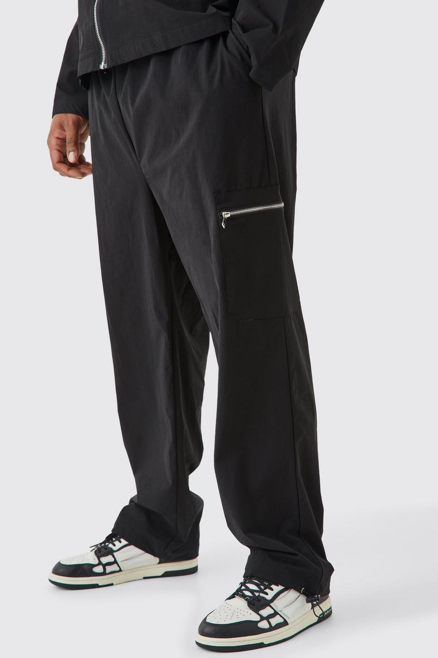 Pantaloni Cargo Plus Size in Stretch tecnico Slim Fit con vita elasticizzata, Black
