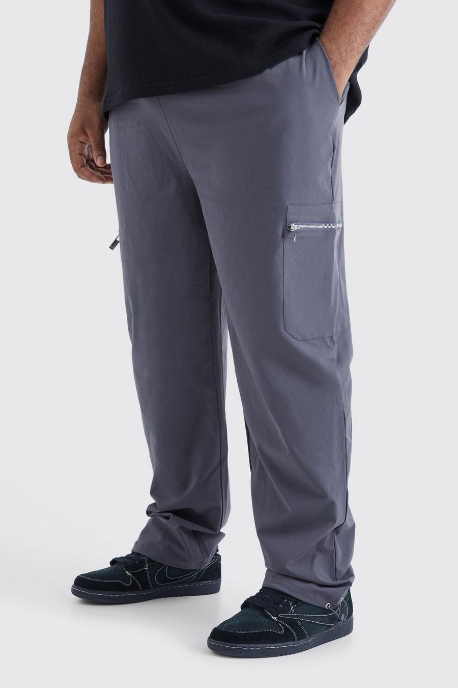 Charcoal grå Plus Elasticated Waist Slim Technical Stretch Cargo Trouser