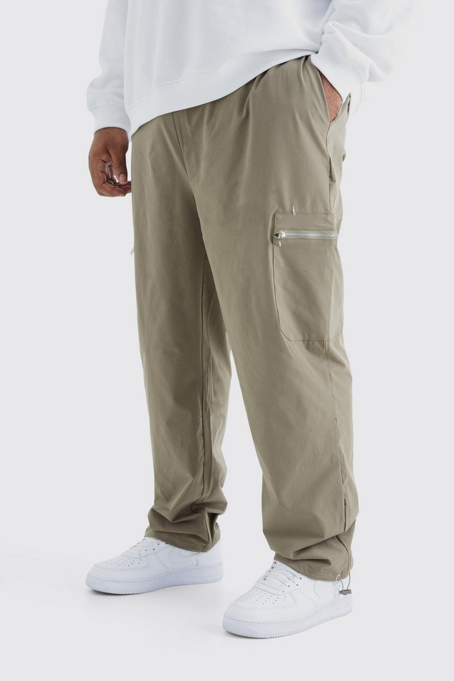 Taupe beis Plus Elasticated Waist Slim Technical Stretch Cargo Trouser