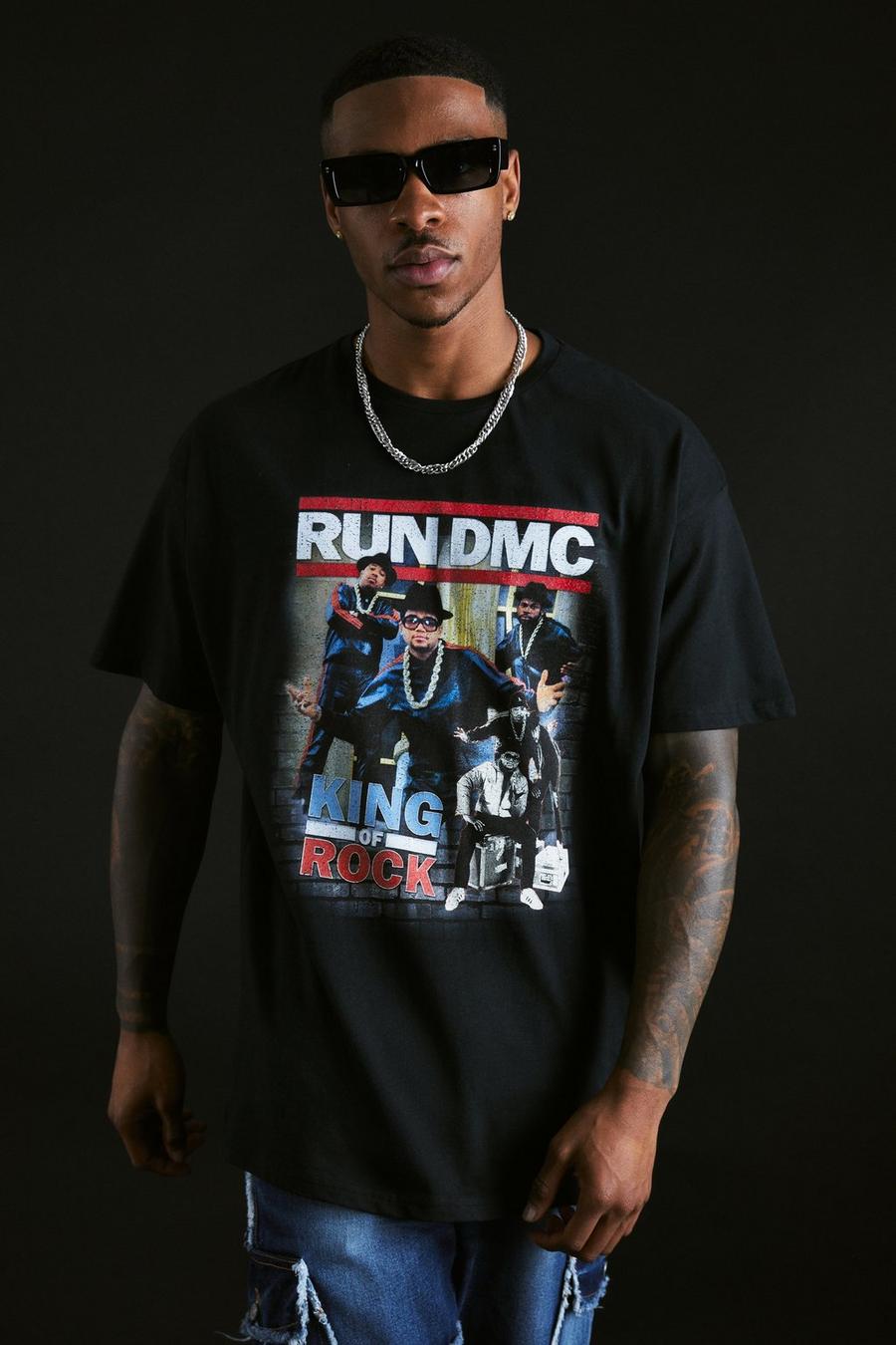 Oversize T-Shirt mit Run Dmc Print, Black