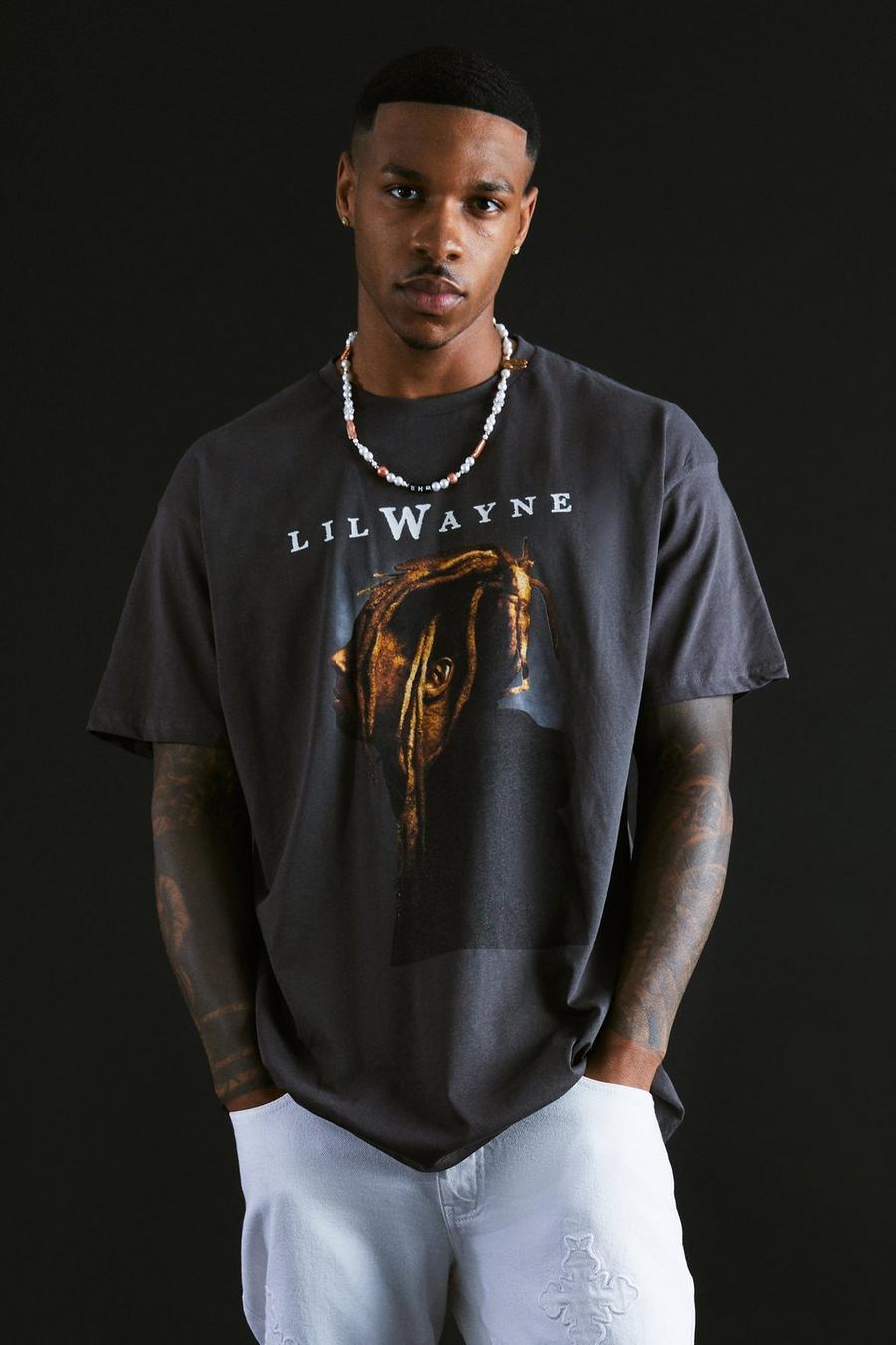Black Oversized Lil Wayne License T-shirt image number 1