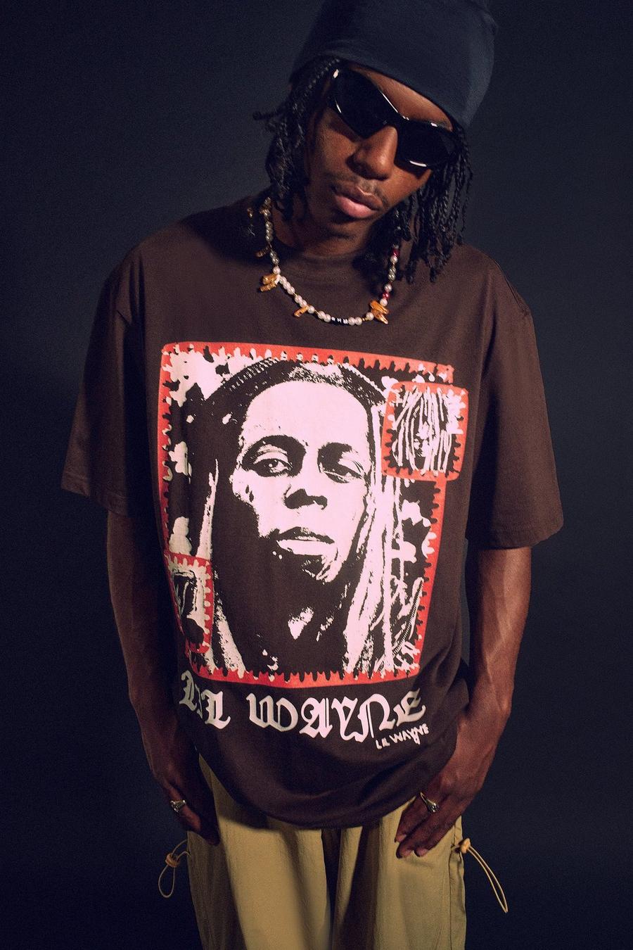T-shirt oversize imprimé Lil Wayne, Brown braun