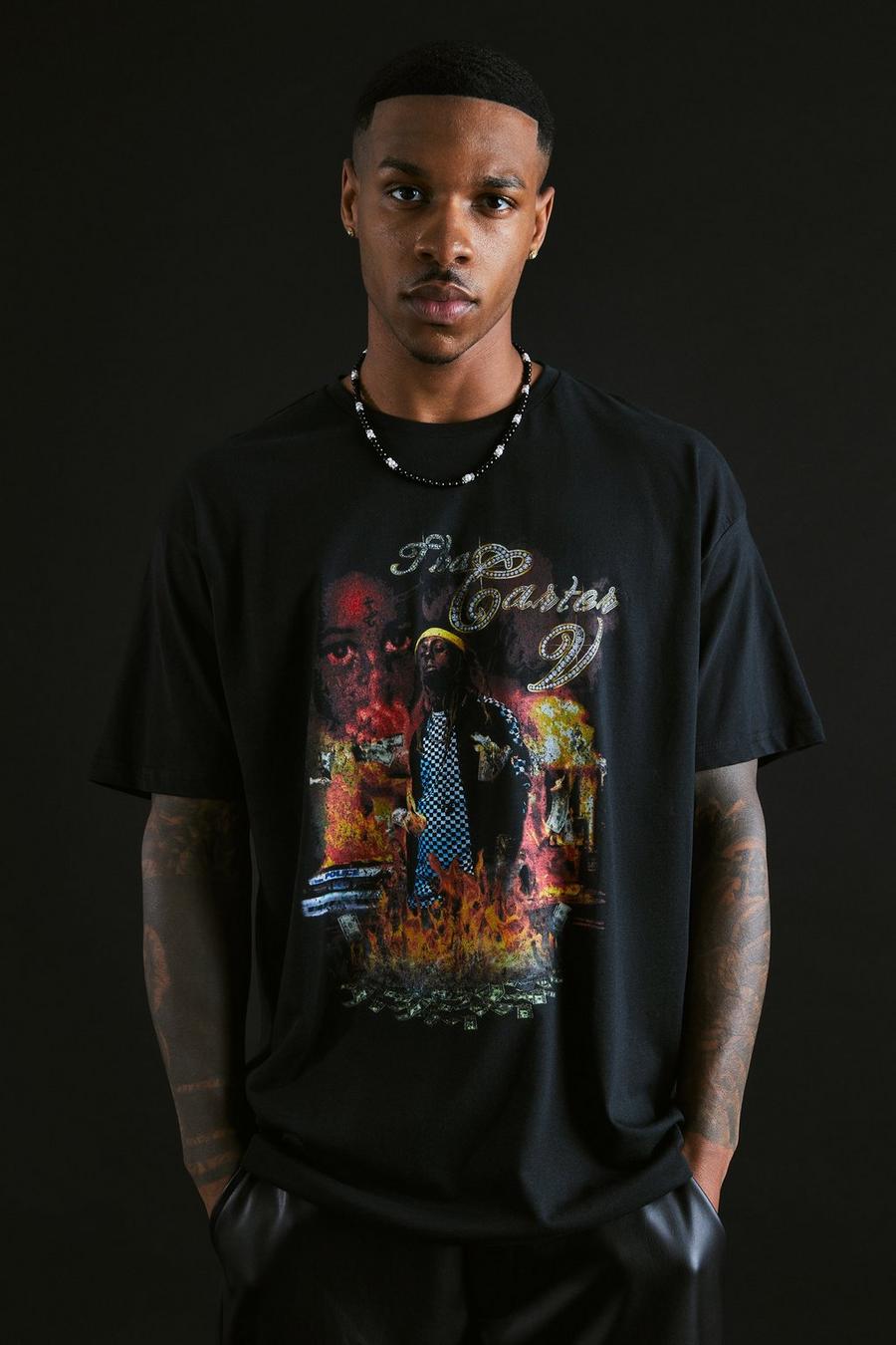 Oversize T-Shirt mit Lil Wayne Print, Black