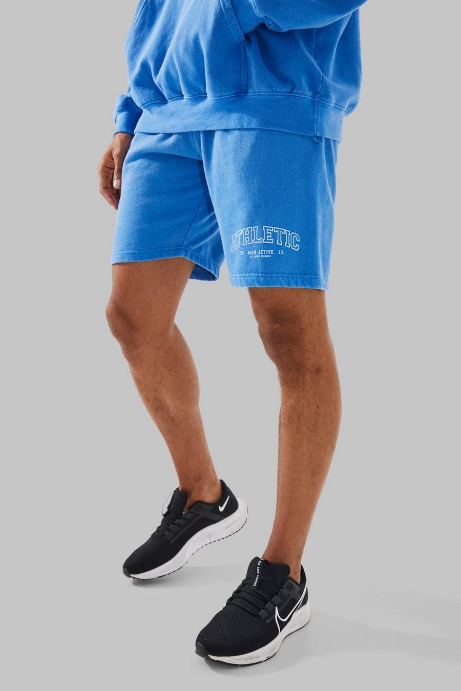 Blue blau Man Active Overdye Athletic Shorts