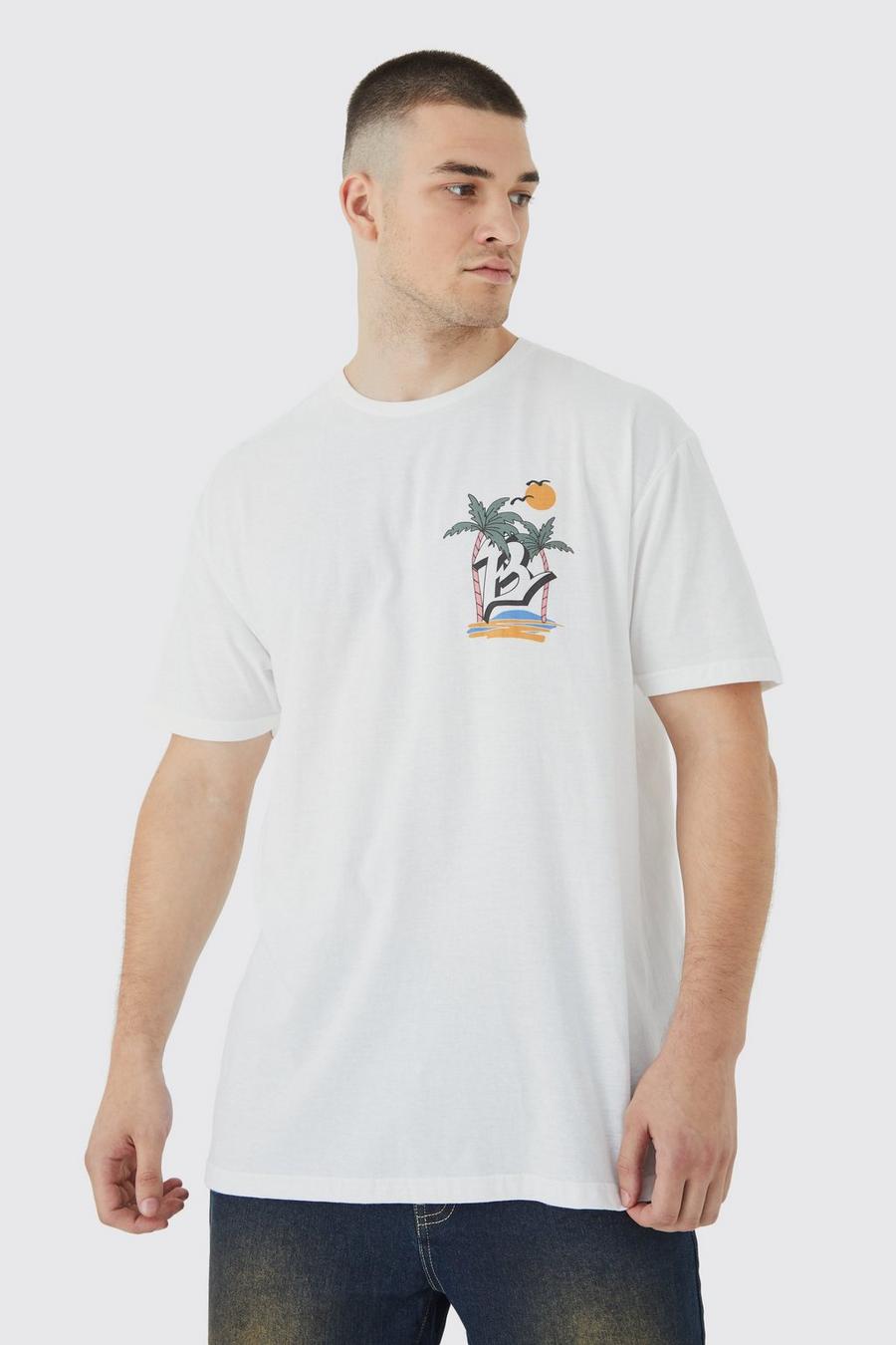 Tall Oversize T-Shirt mit Palm Paradise Print, White blanc