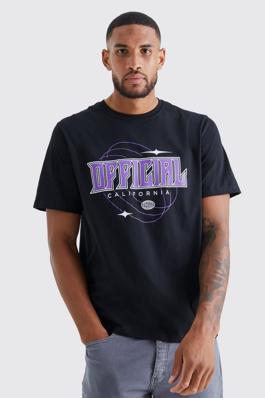 Black Tall Oversized Official Worldwide T-Shirt Met Print image number 1