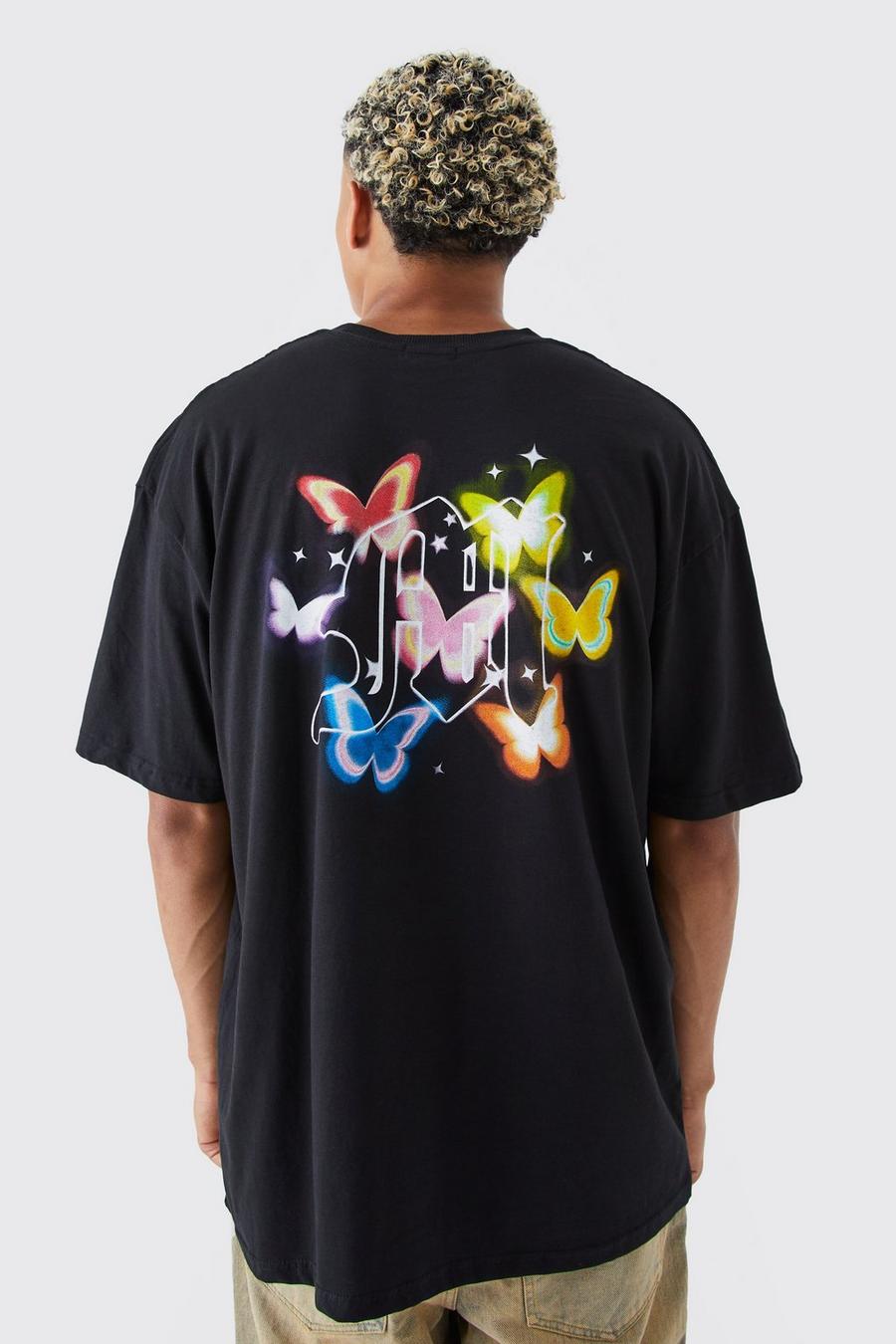 Black Tall Oversized Butterfly Back Graphic T-shirt image number 1