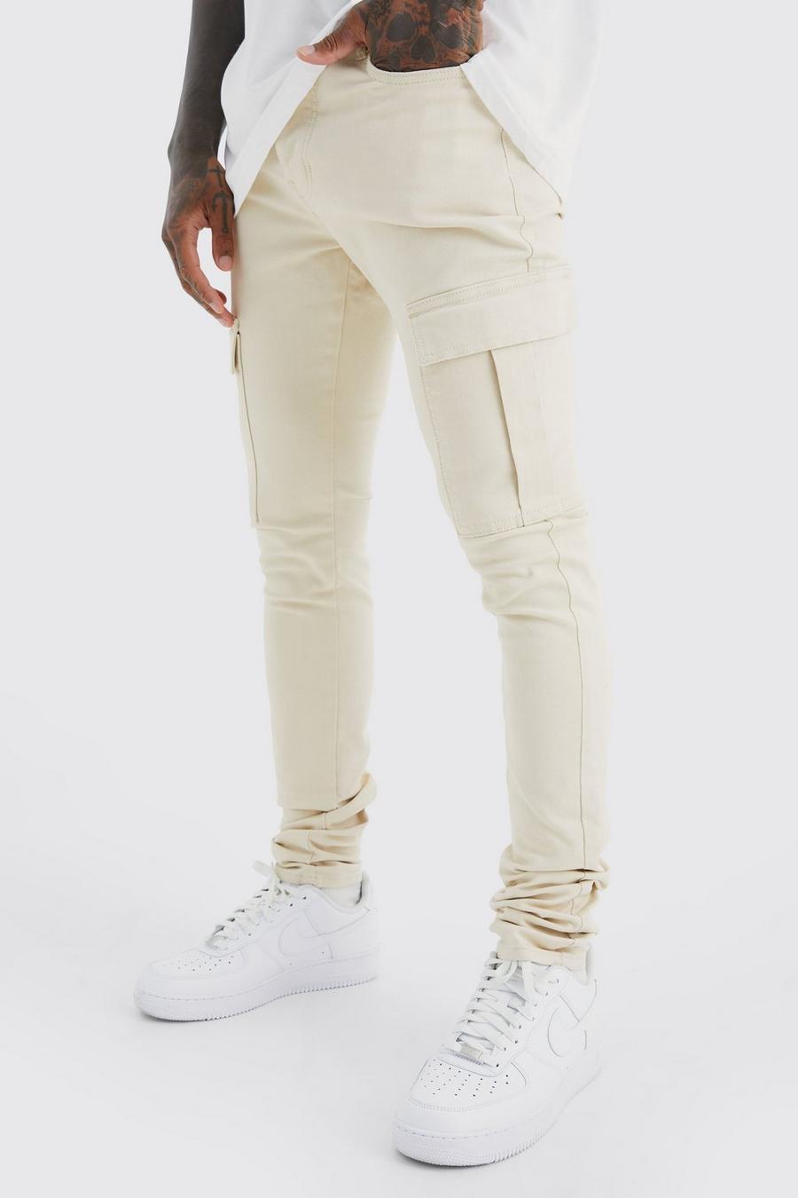Stone Fixed Waist Skinny Stacked Cargo Trouser image number 1