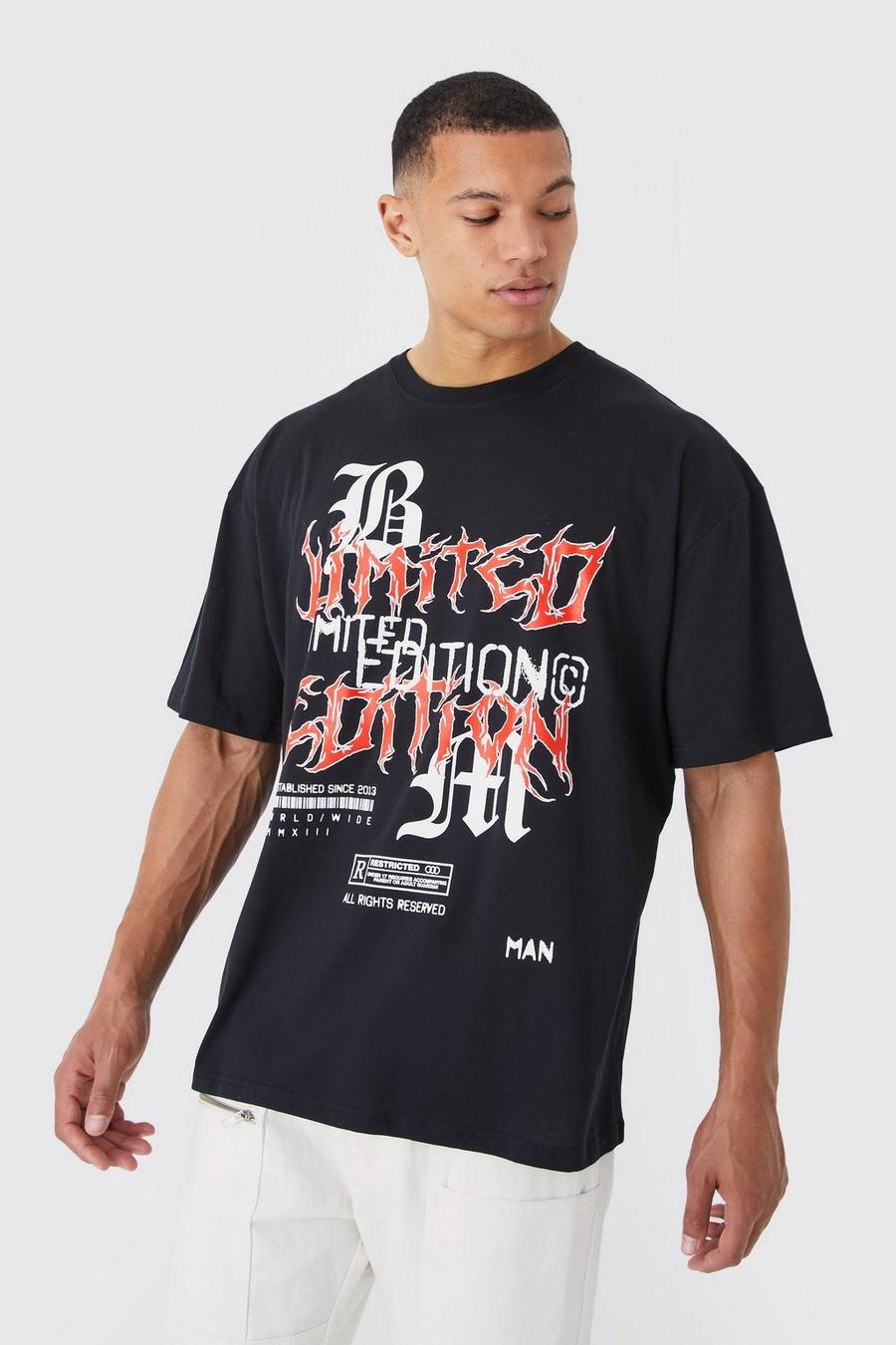 Black Tall Oversized Limited Edition Gothic Print T-shirt