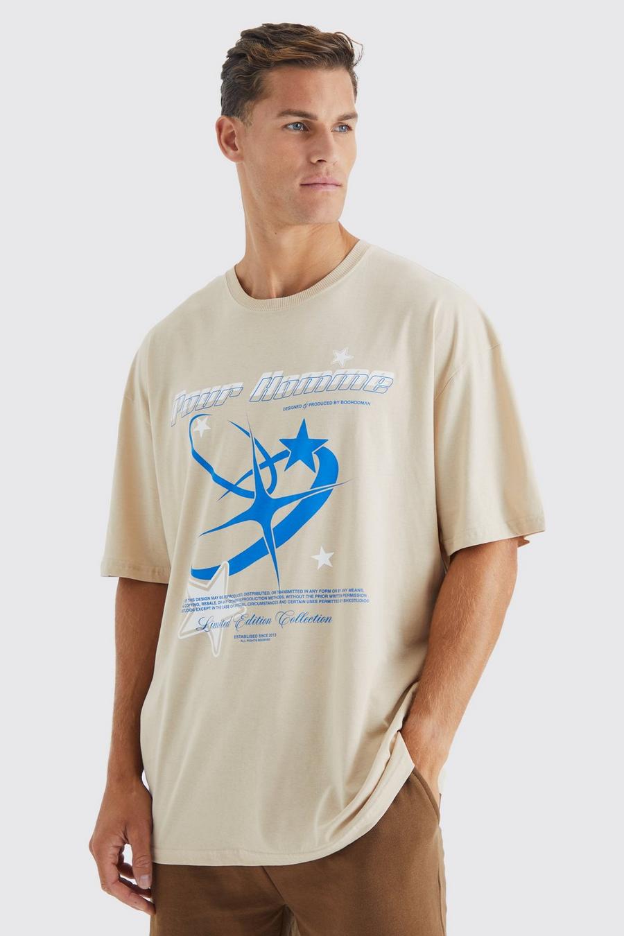 Tall - T-shirt oversize imprimé étoile Y2K, Sand image number 1