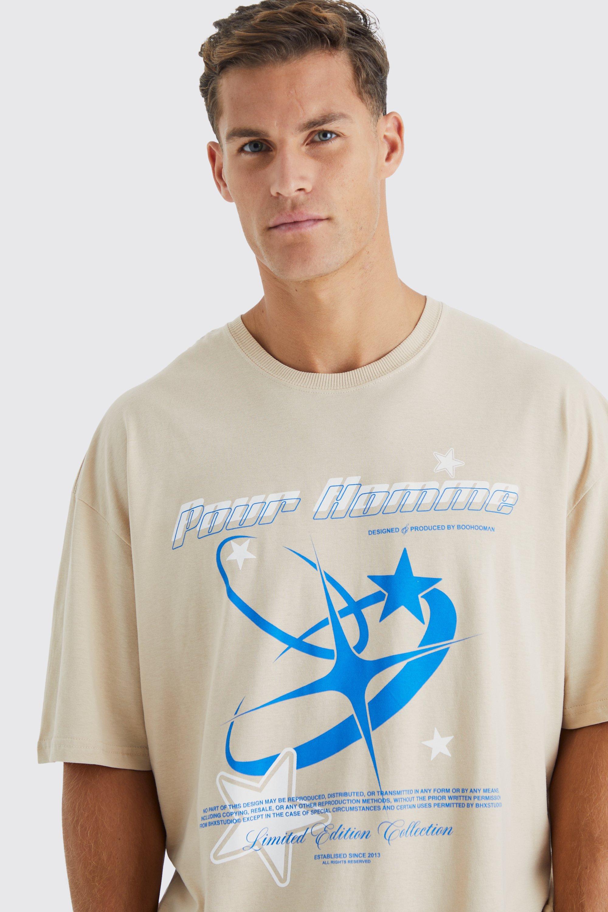 Tall Oversized Pour Homme Y2k Star Print T shirt boohoo