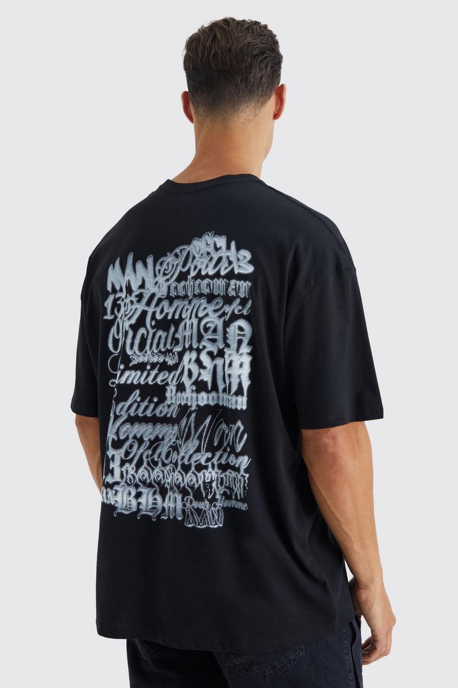 Camiseta Tall oversize con estampado gráfico MAN gótico en la espalda, Black nero