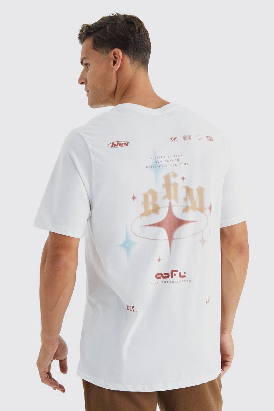 Tall Oversize T-Shirt mit Worldwide Y2K Print, White blanc