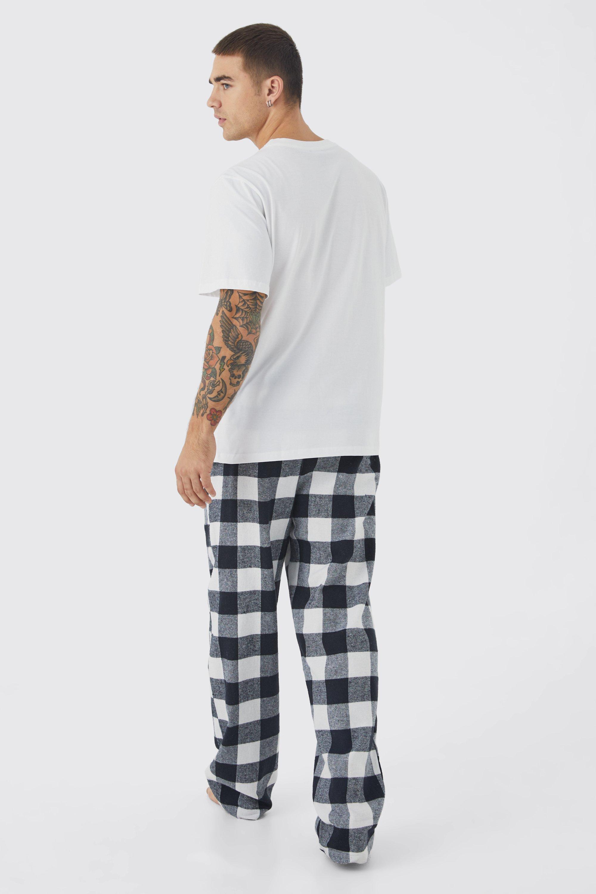 Woven Check Pyjama Bottoms And T shirt boohoo