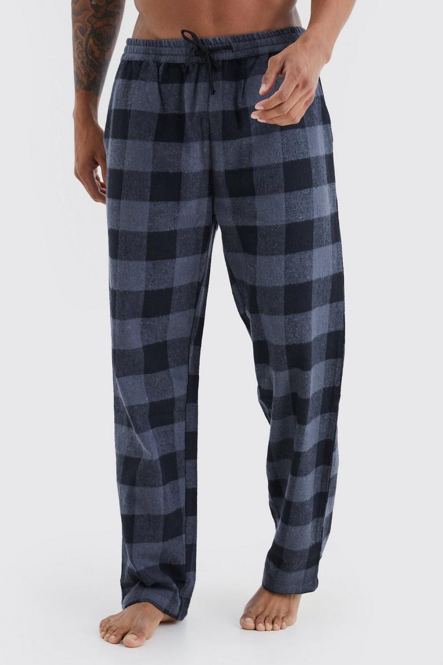 Black Woven Check Loungewear Pants image number 1