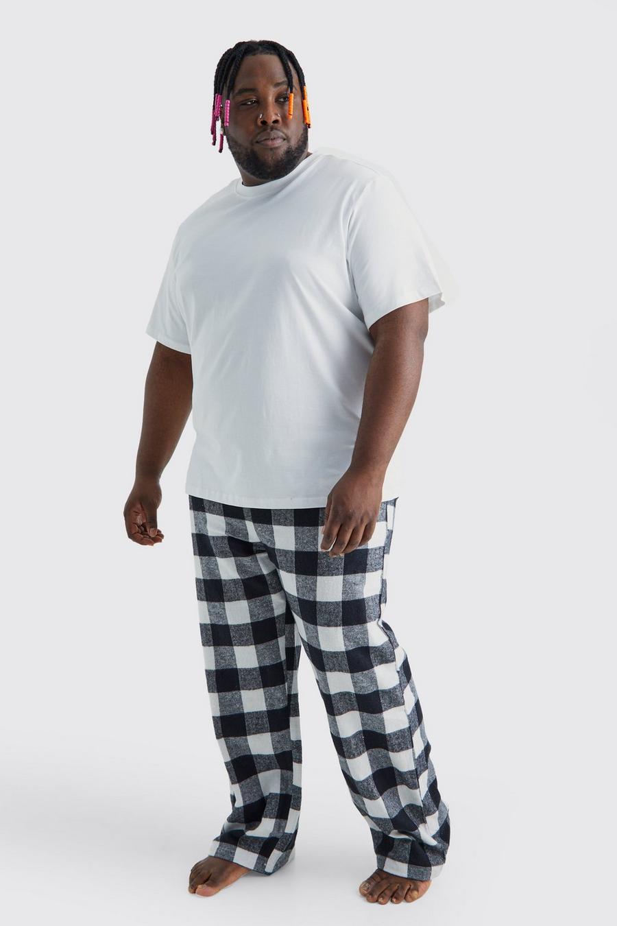 Black negro Plus Check Pyjama Bottoms And T-shirt Set