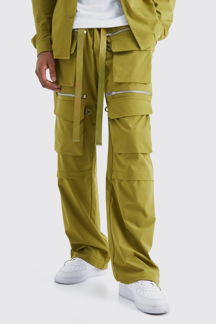 Khaki Tall Elasticated Waist Technical 3d Pocket Cargo Trouser image number 1
