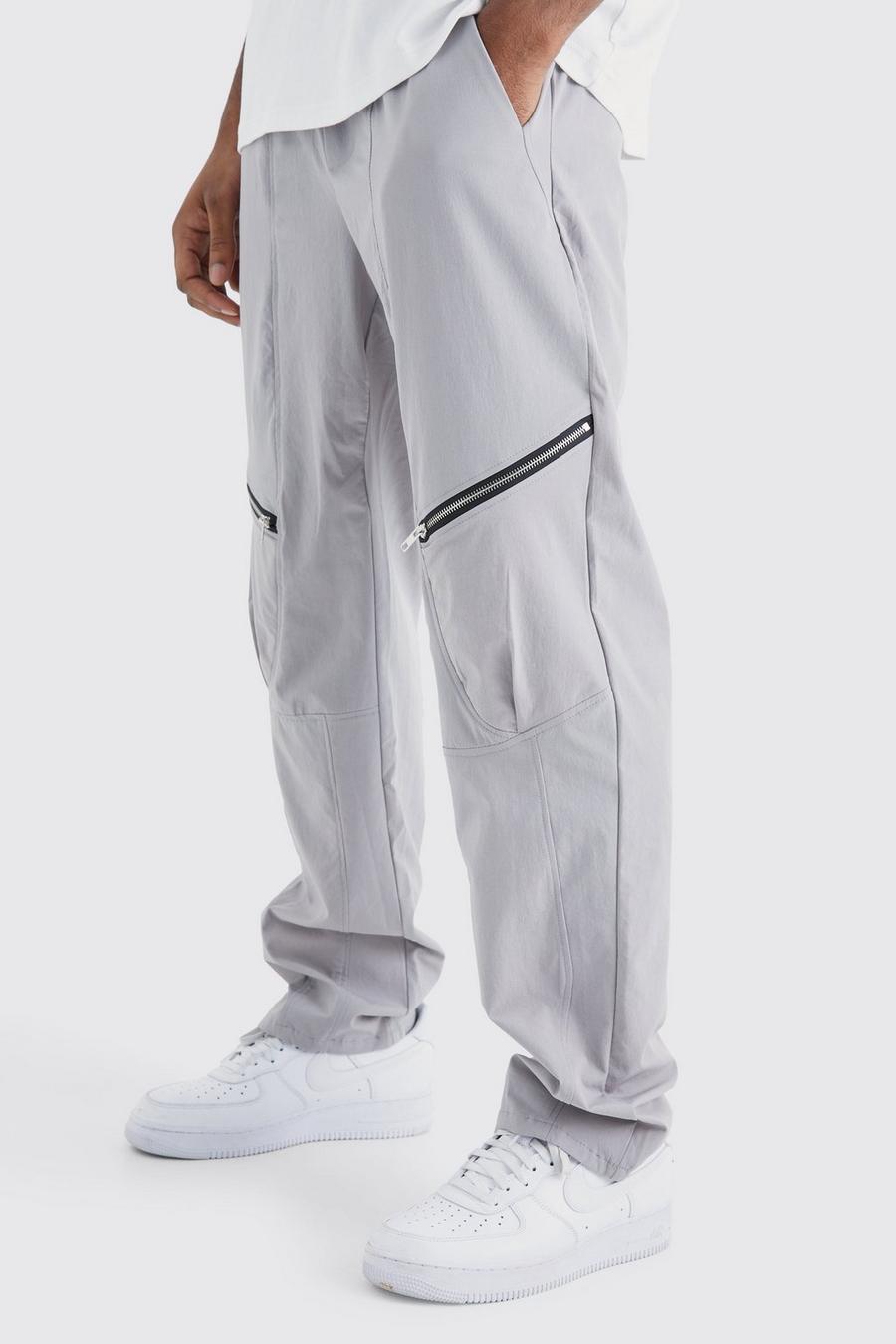 Pantalón Tall recto con cintura elástica y panel técnico, Grey grigio