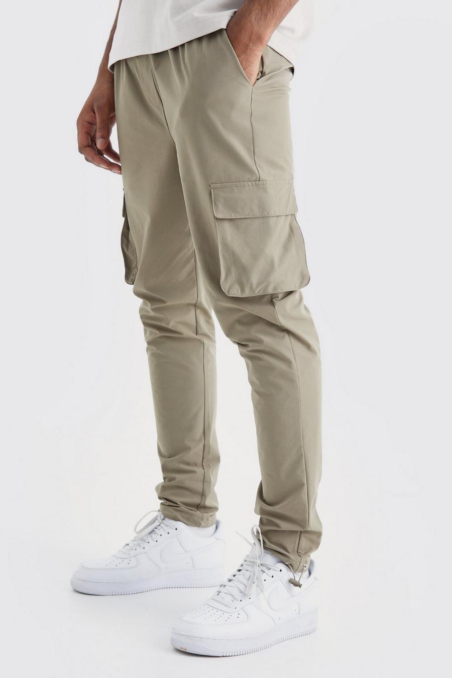 Taupe beige Tall Elasticated Skinny Technical Stretch Cargo Trouser