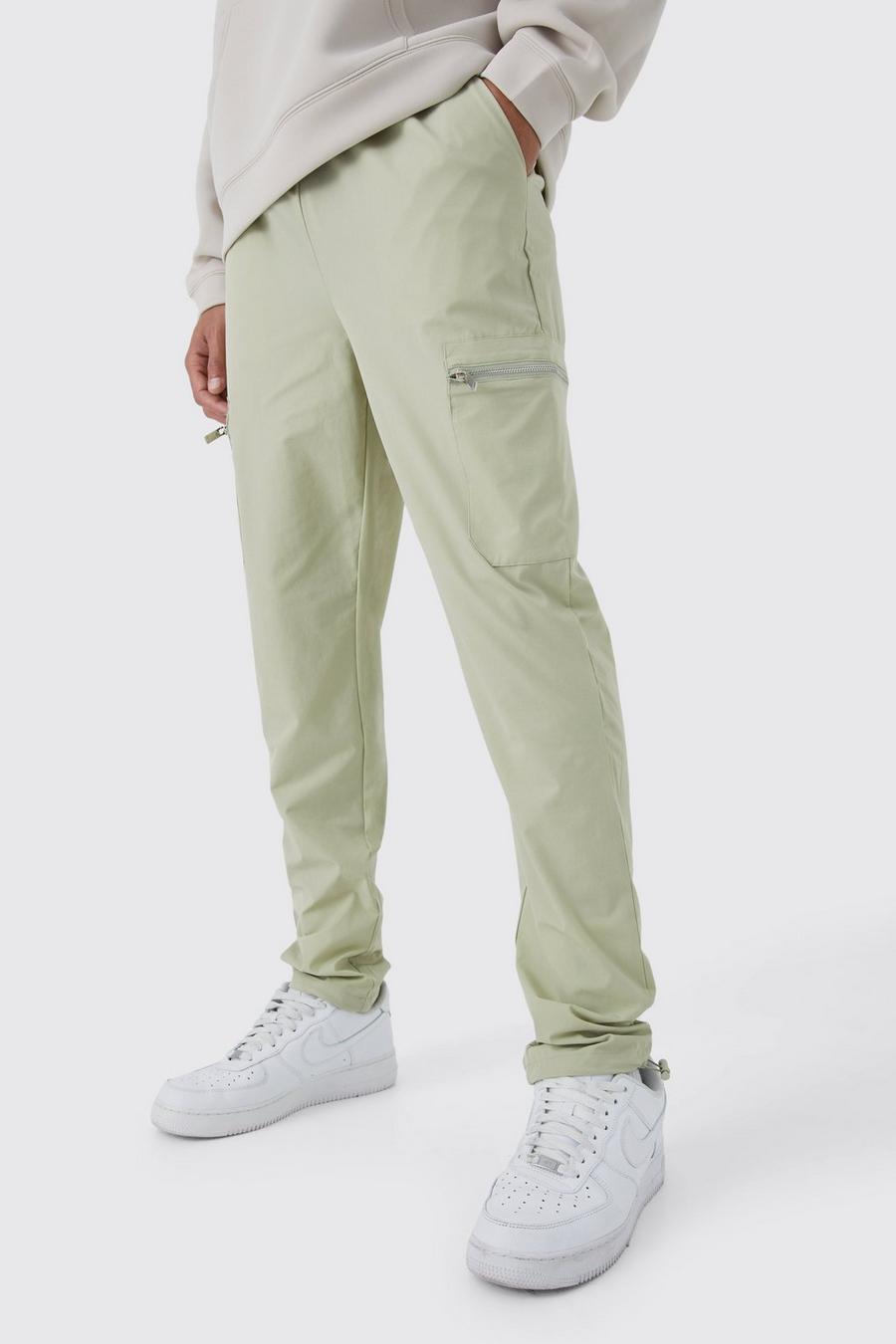 Sage grön Tall Elasticated Waist Slim Technical Stretch Cargo Trouser