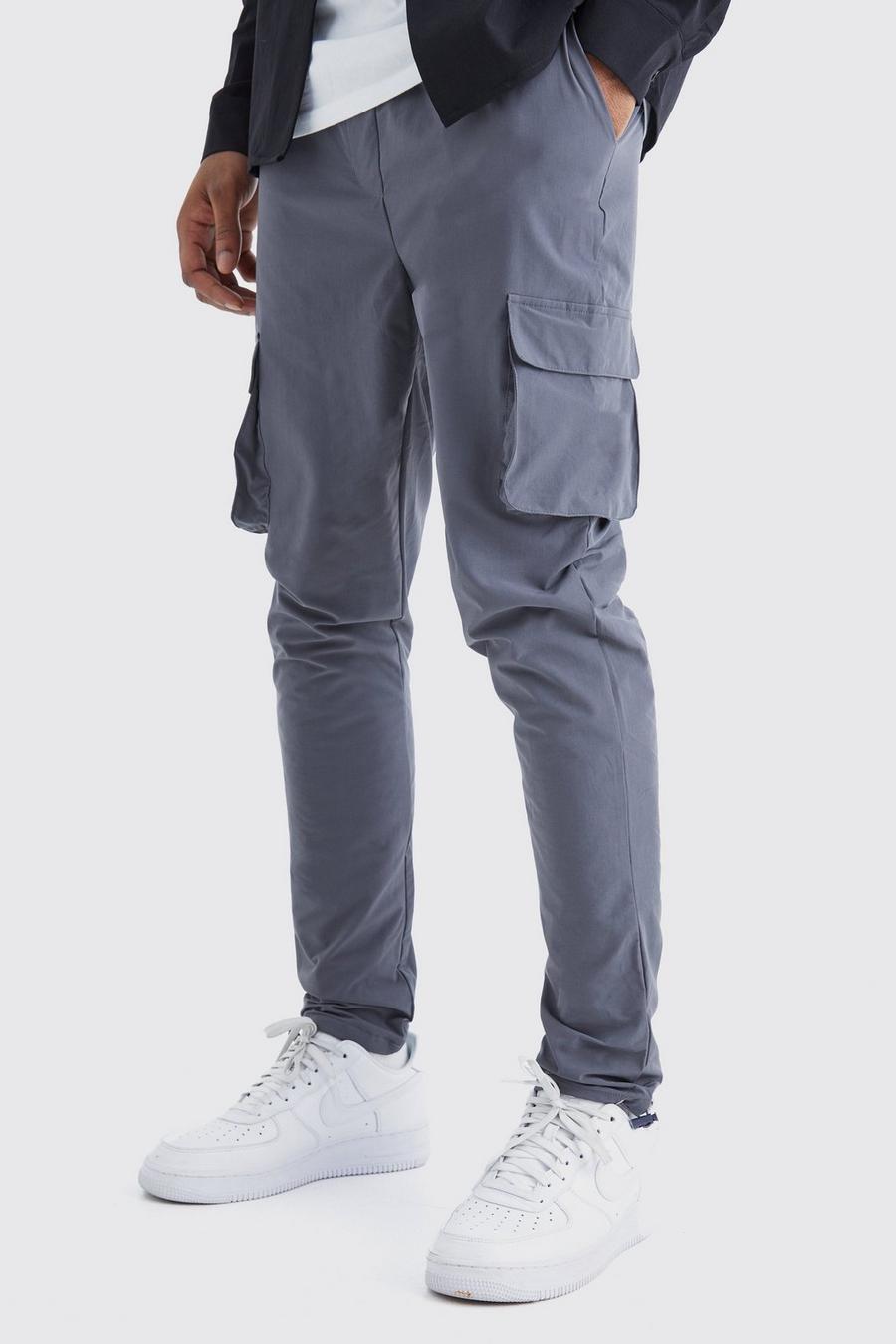 Charcoal grey Tall Elasticated Skinny Technical Stretch Cargo Trouser