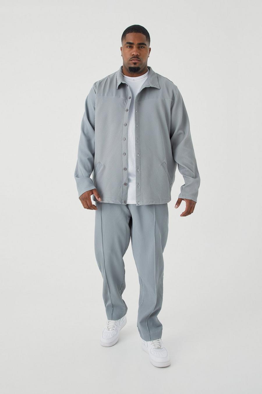 Grey Plus Pleated Harrington & Elasticated Pintuck Trouser Set image number 1