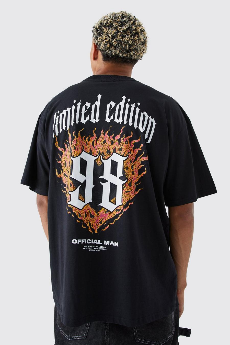 Tall Oversize T-Shirt mit Limited Edition Flammen Print, Black