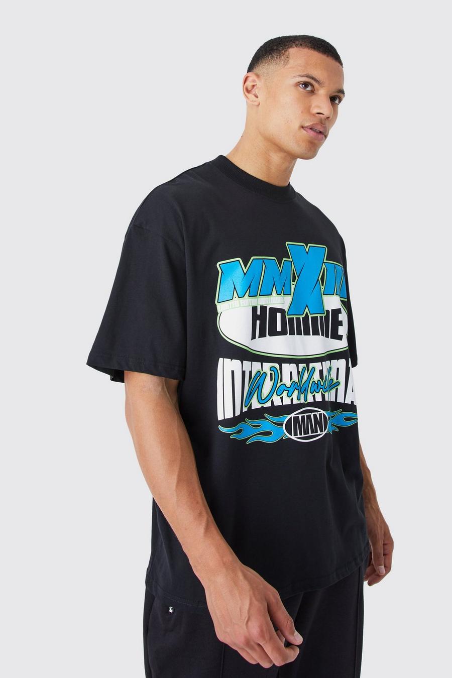 Tall Oversize T-Shirt mit Moto-Print, Black